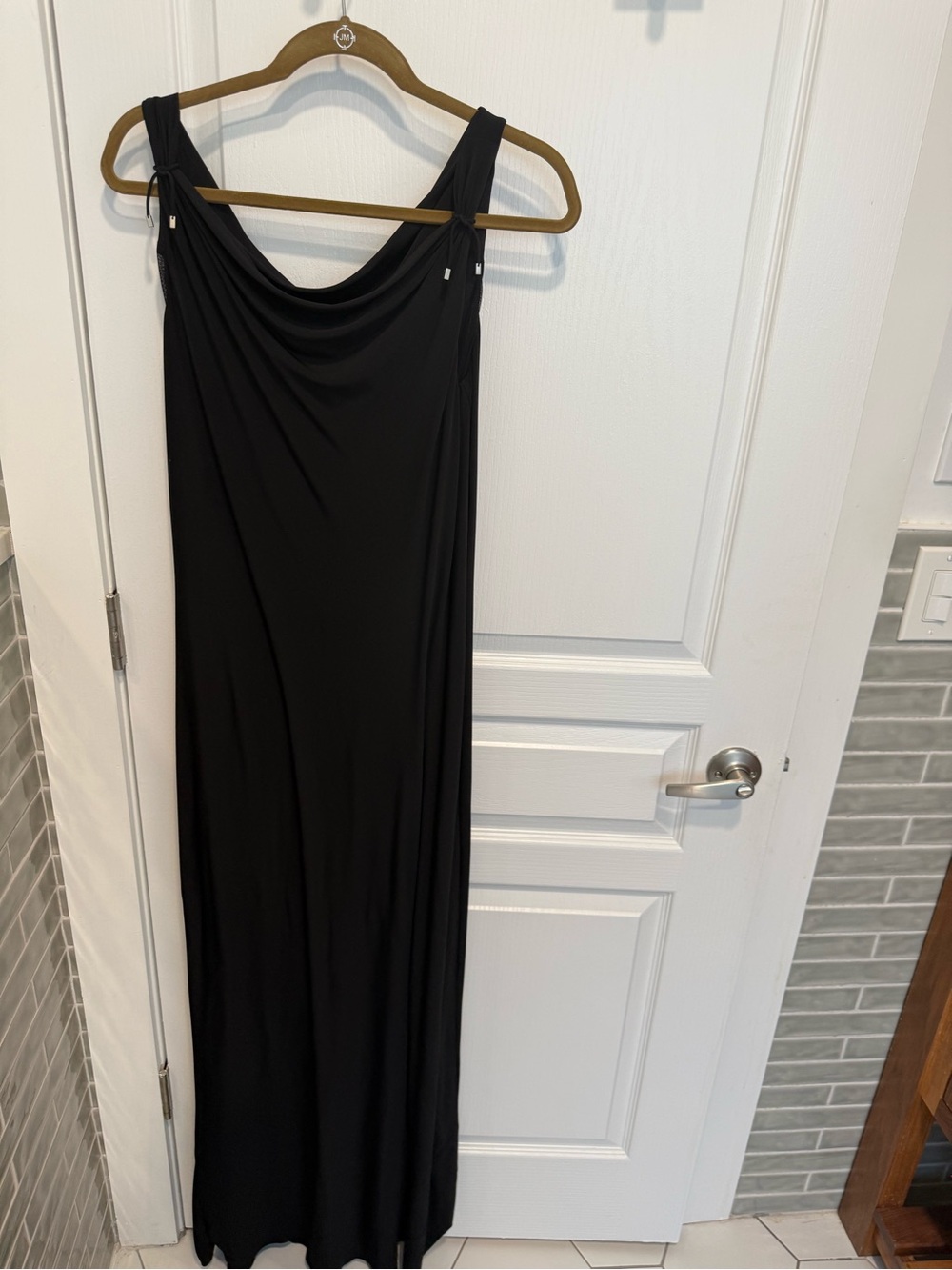 Calvin Klein Black Draped Cowl Neck Maxi Dress